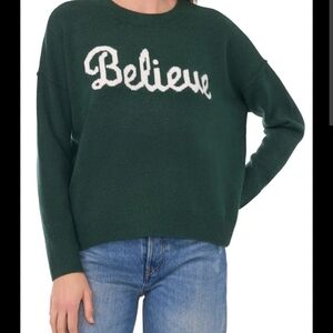 CeCe Green 'Believe' Holiday Cozy Soft Crewneck Sweater Size M